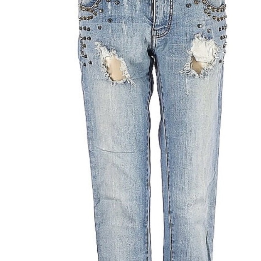 Distressed Blue Boyfriend Jeans with Vintage Fading